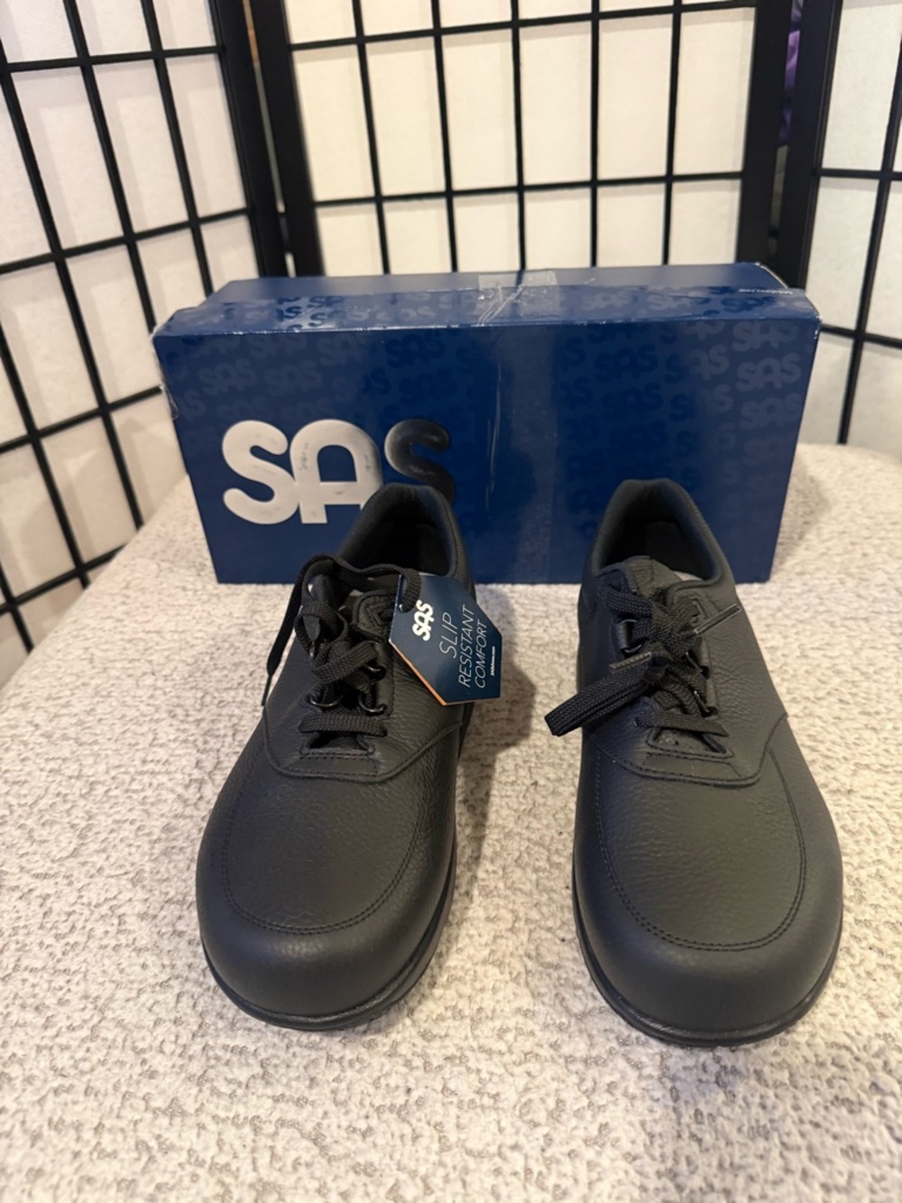 SAS Slip Resistant Work Shoes Black Leather Lace Up Comfort Nursing Walking M 7